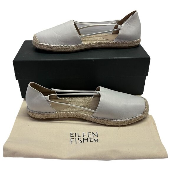Eileen Fisher Washed White Leather Espadrilles Flats Shoes SIZE 9 BRAND NEW - Picture 1 of 9